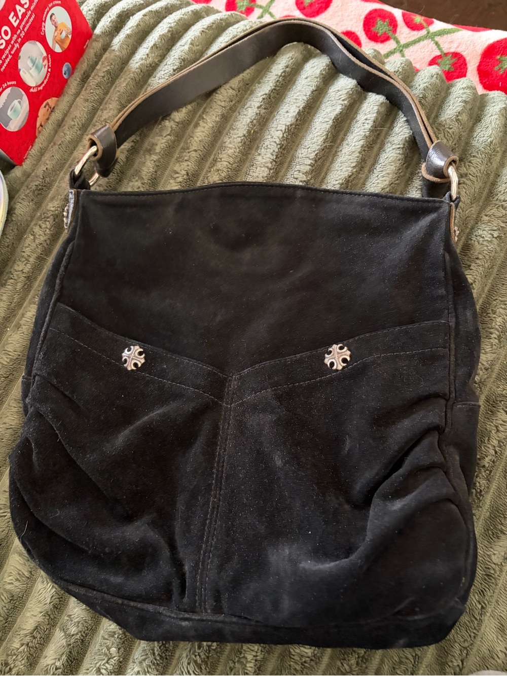Tylie Malibu Black Suede Shoulder Bag with Silver Accents